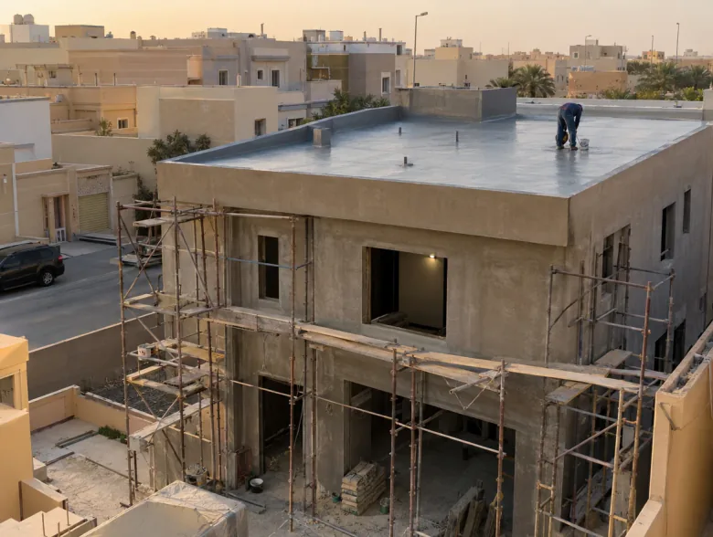 فيلا جديدة قيد الإنشاء وسقفها معزول حديثاً