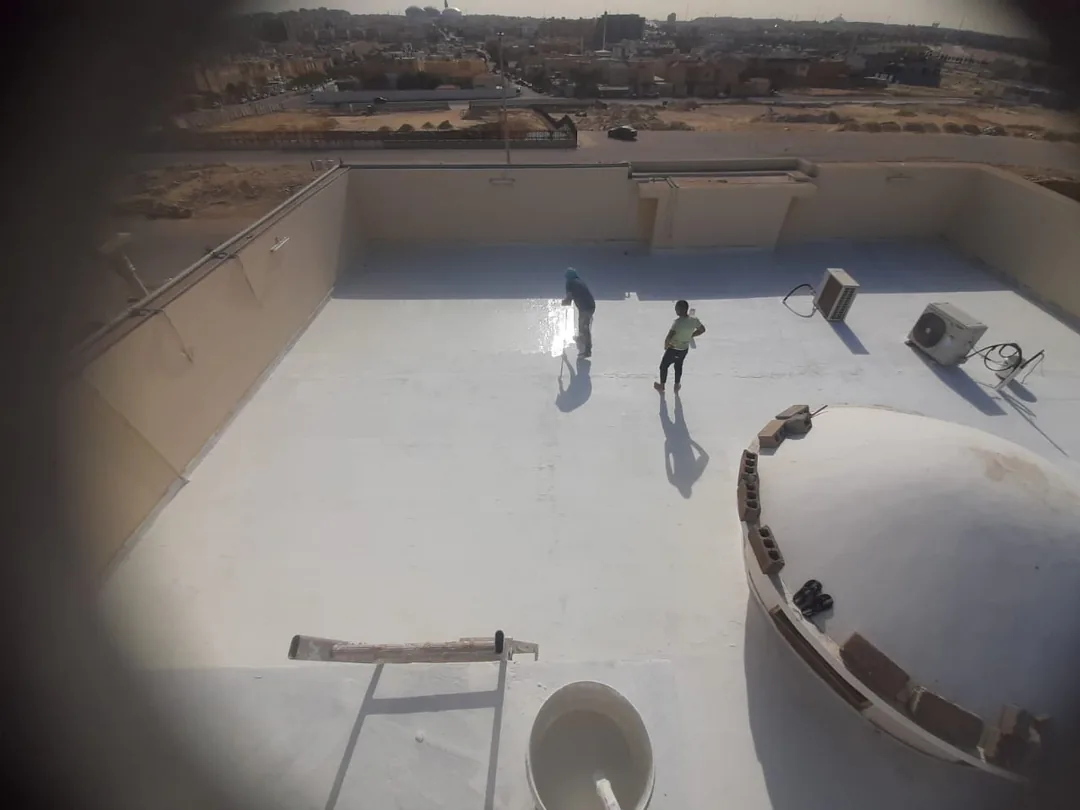 عاملان على سطح كبير معزول باللون الأبيض